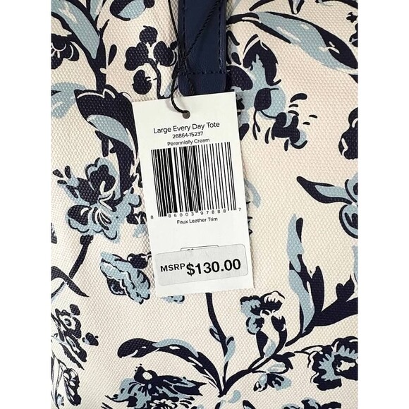 Vera Bradley Large Every Day Tote Perennially Cream NWT Blue White - Picture 4 of 5